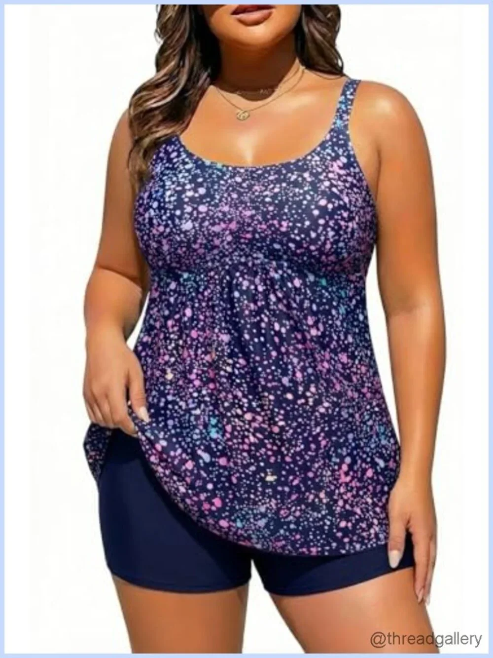 Plus Size Tankini 2 Piece Flowy Top Boy Shorts